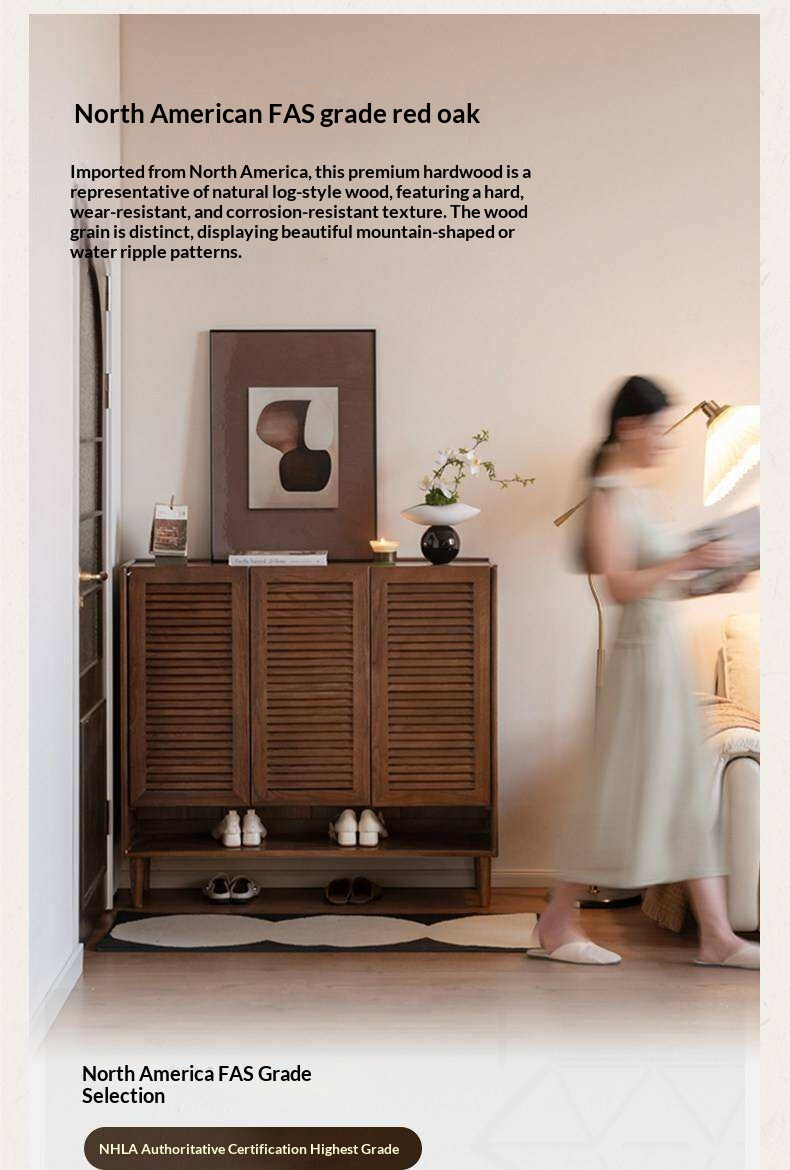 Oak Solid Wood, Rubberwood Solid Shoe Cabinet Entryway Storage Organizer Large Capacity