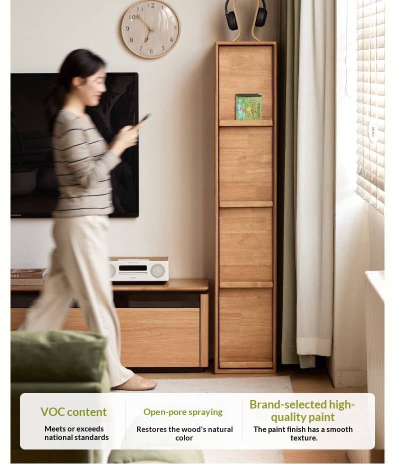 Solid Rubberwood Ultra-Narrow Bookcase with Flip-Down Front Panel
