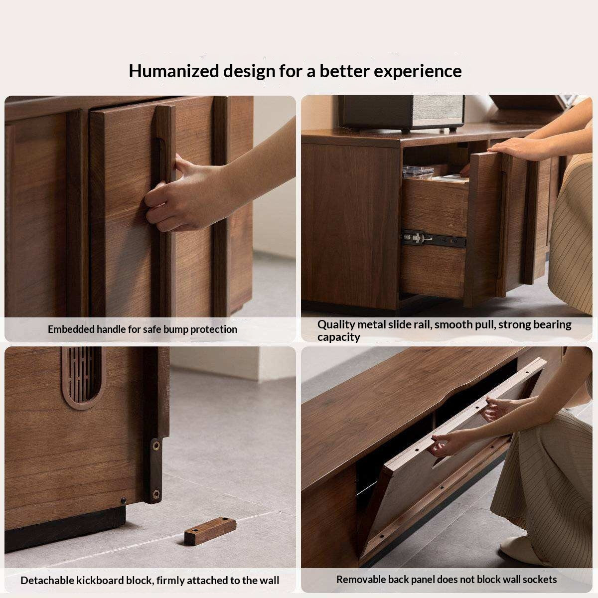 Black Walnut, Oak Solid Wood TV Cabinet with Low Platform Design and Storage