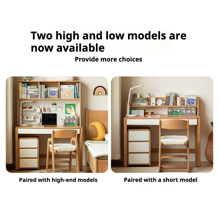 Beech Solid Wood Bookshelf Integrated Children's Desk.