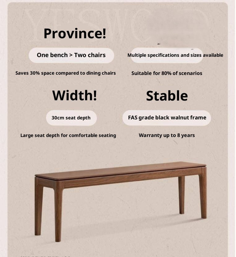 Black Walnut, Oak Solid Wood Nordic Long Bench