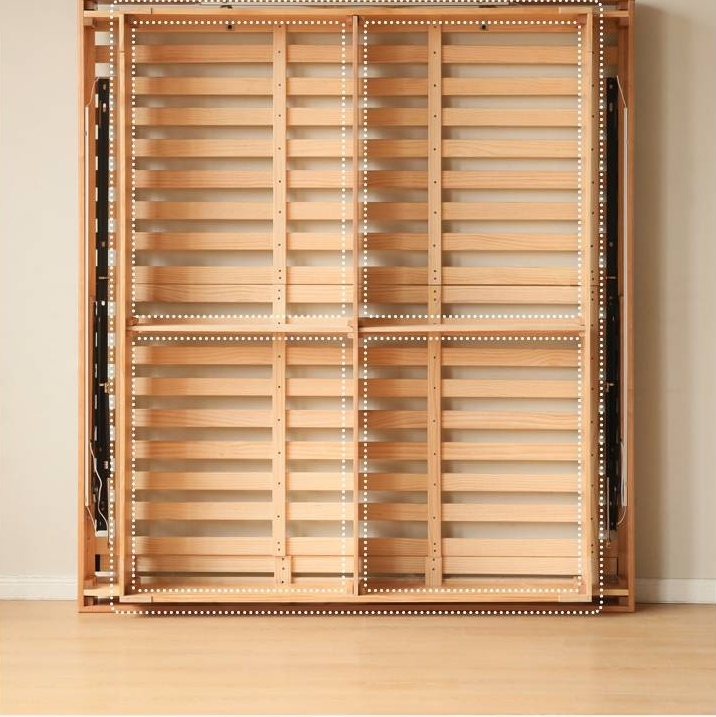 Cherry Solid Wood Floating Platform Box Bed, Headboard-Free Bed