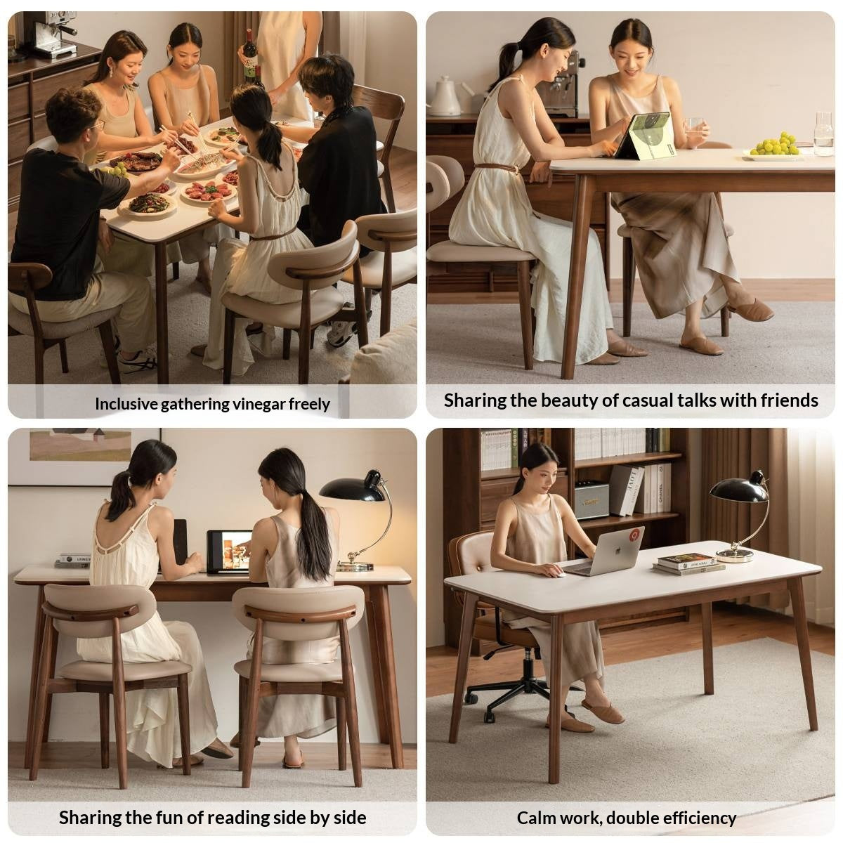 Beech Solid Wood Rock Board Dining Table
