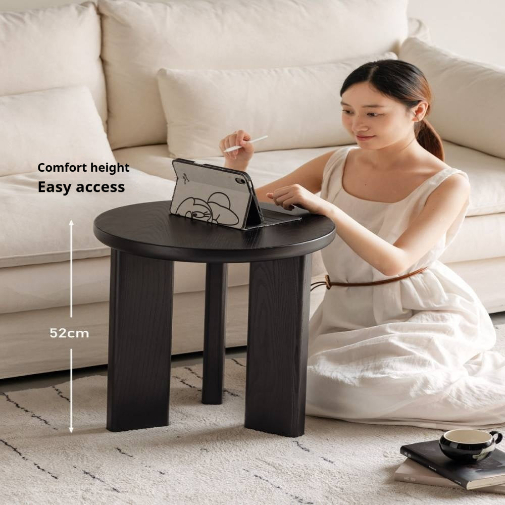 Ash Solid Wood Wabi-Sabi Style Round Side Table