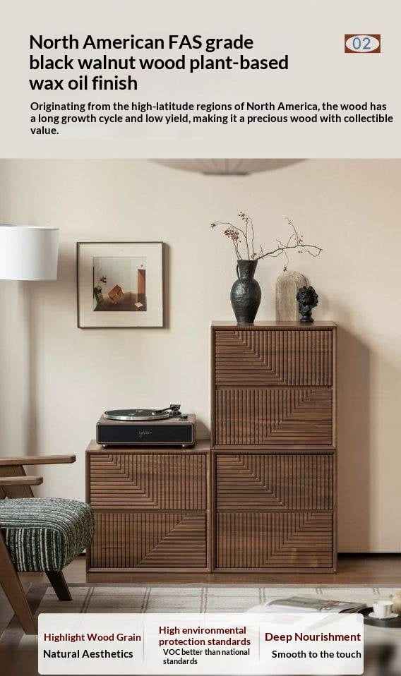 Black Walnut, Sandalwood Solid Wood Modular Storage Cabinet, Mid Century Dresser with Geometric Front Design