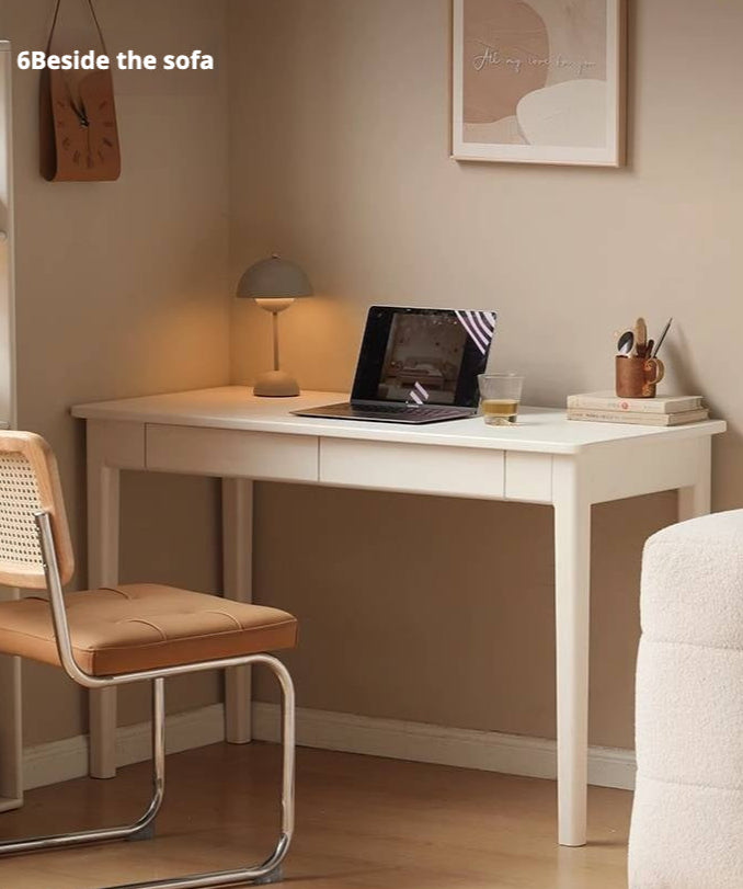 Solid RubberWood Wood Office Desk with Drawer