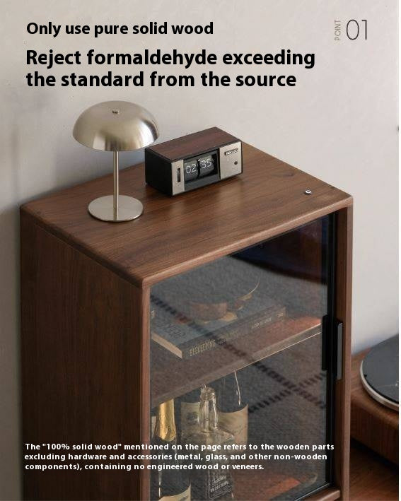 Black Walnut, Ash Solid Wood Side Cabinet With Light Display.