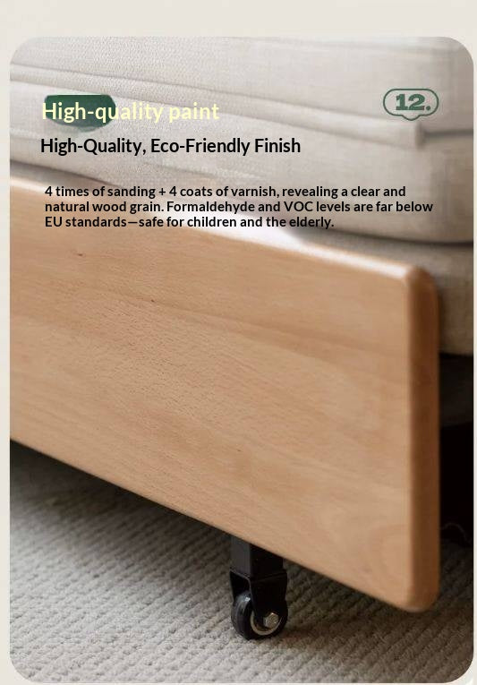 Oak Solid Wood Convertible Ottoman Sleeper Bed with Rolling Casters