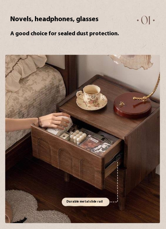 Black Walnut, Poplar, Sandalwood Solid Wood Modern Simple Nightstand.