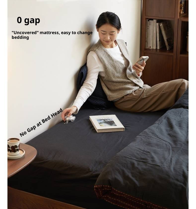 Oak Solid Wood Floating Platform Box Bed, Headboard-Free Bed with Light Modern Minimalist