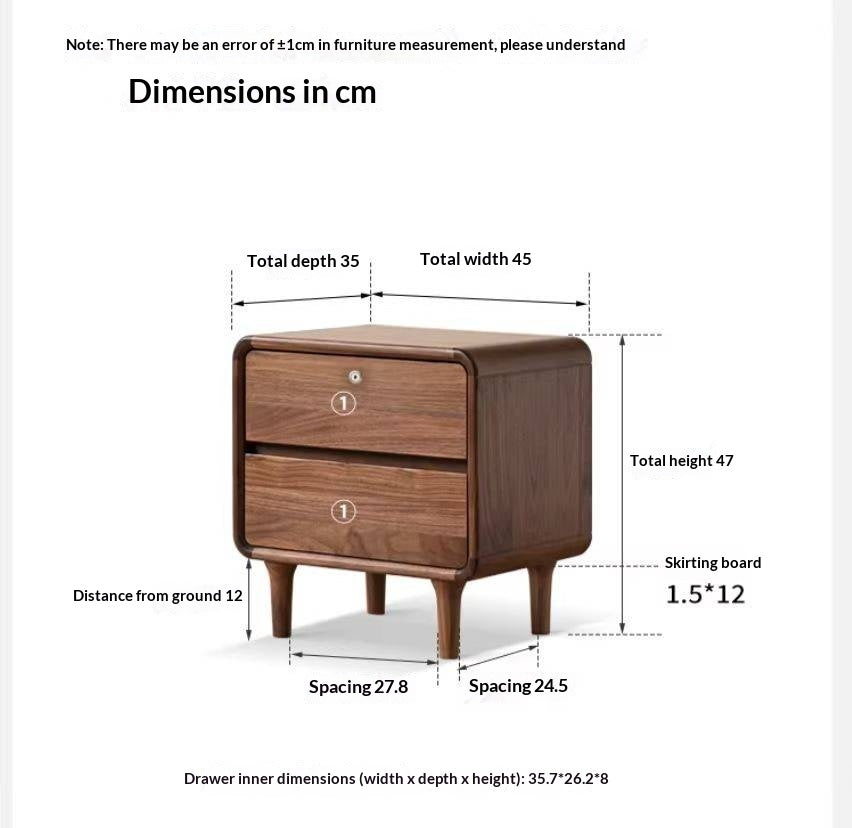 Black Walnut Solid Wood, Sandalwood Lockable Nightstand