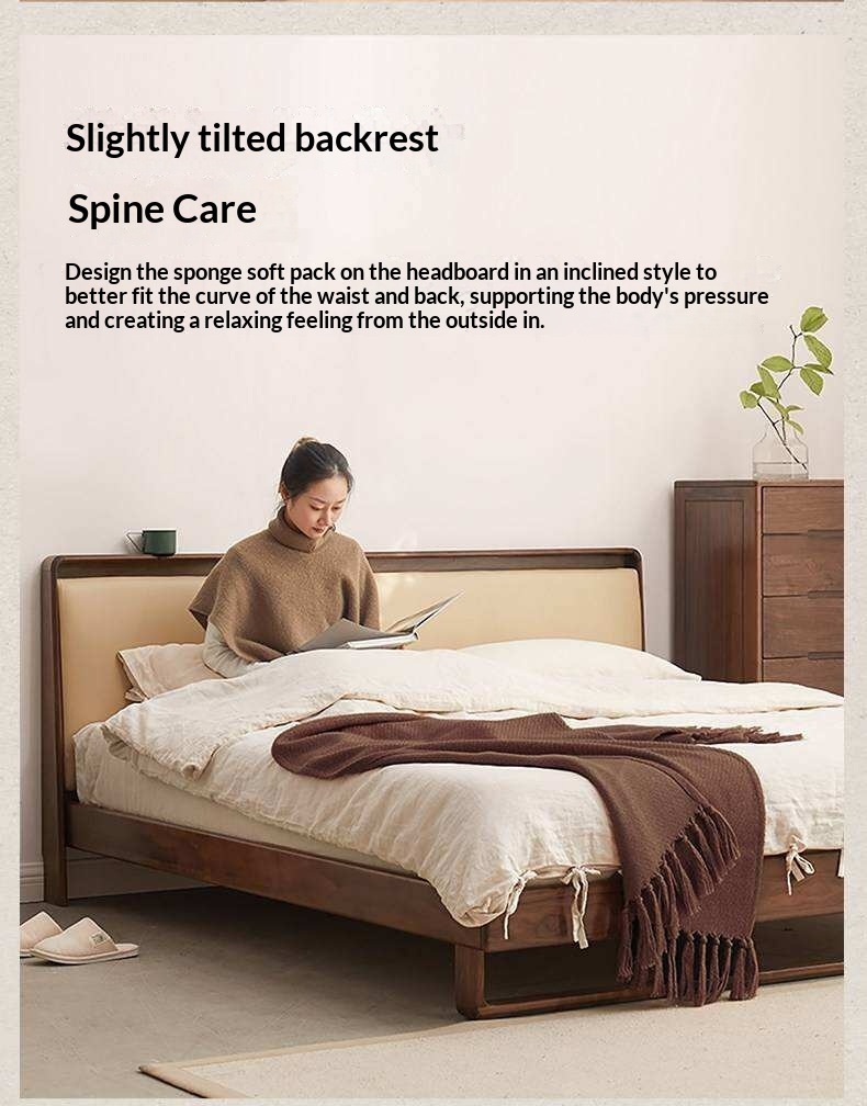 Ash Solid Wood Leather Soft Bed