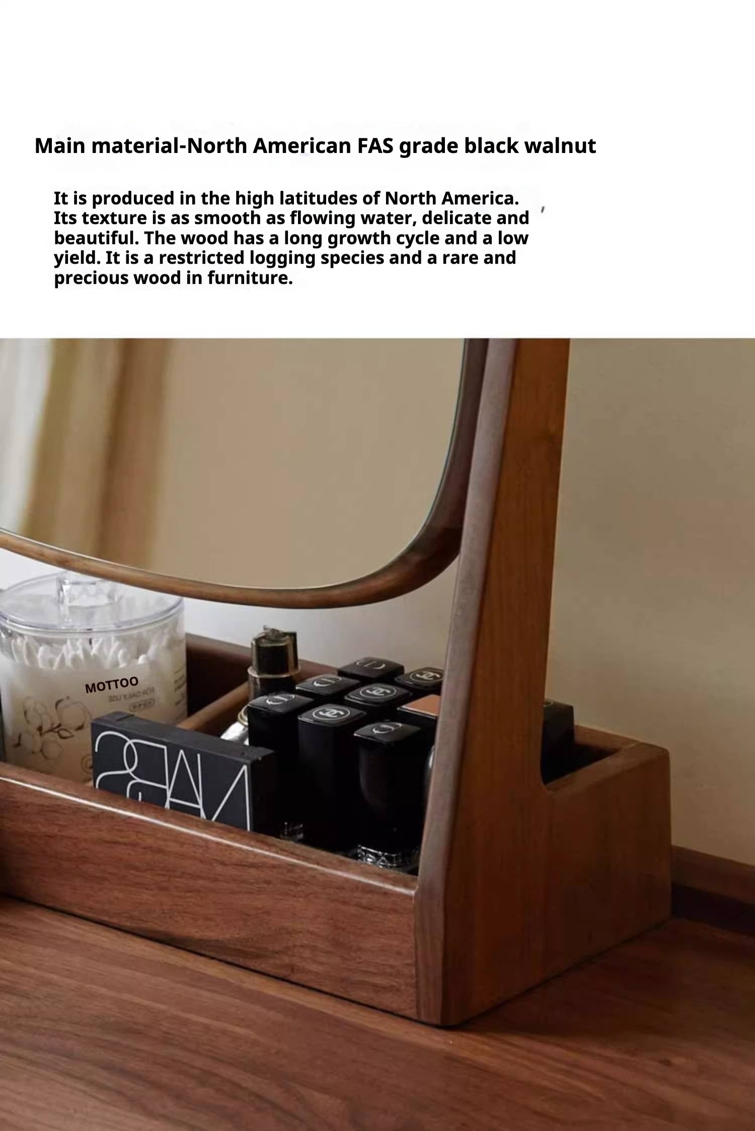 Black walnut solid wood makeup mirror storage box degree rotation