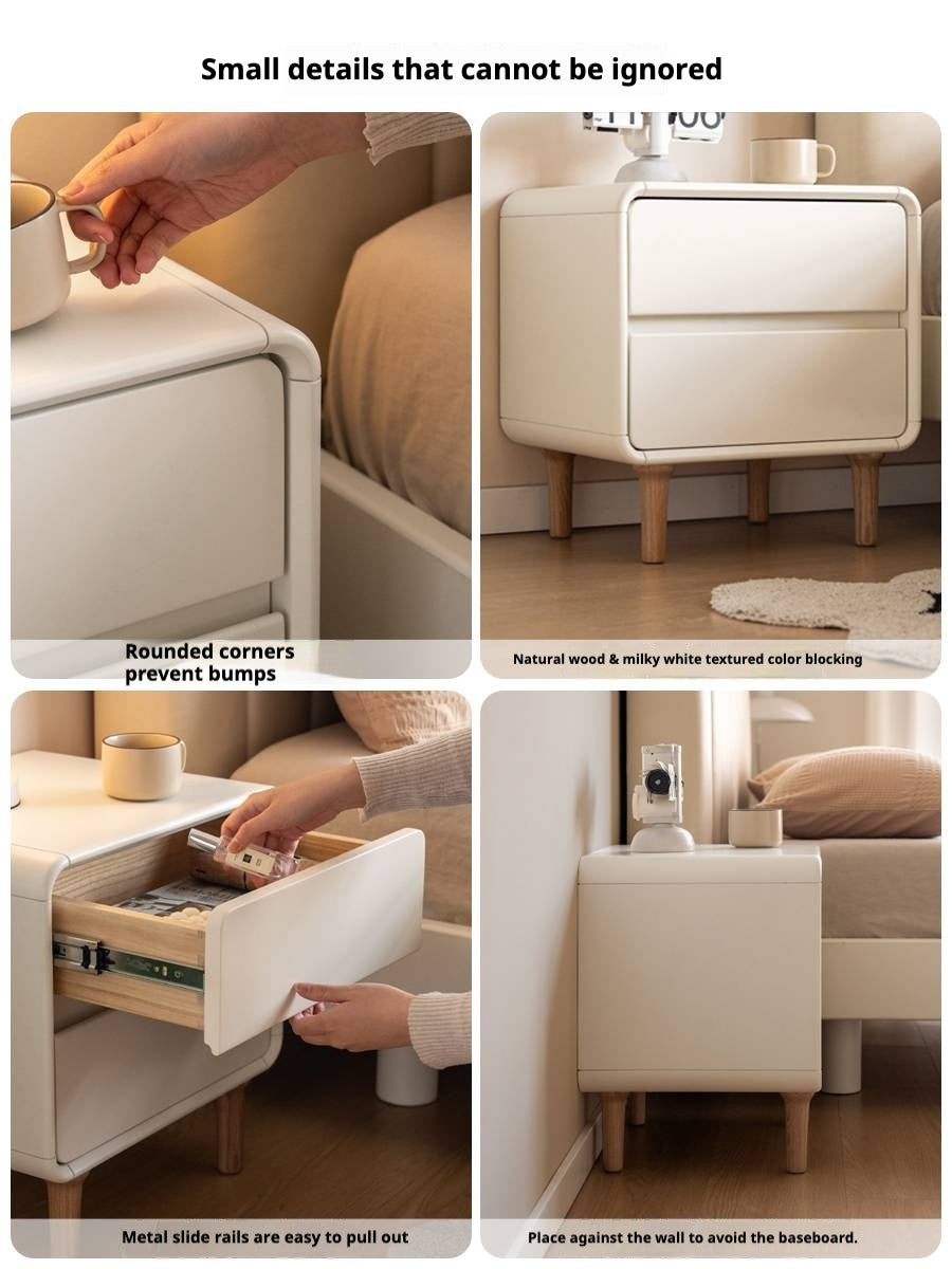 Solid Rubberwood Creamy Candy Style Nightstand.