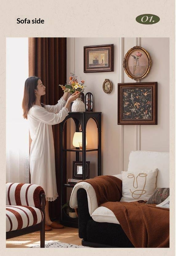 Solid Rubberwood, Tulipwood Solid Wood French Retro Corner Bookcase