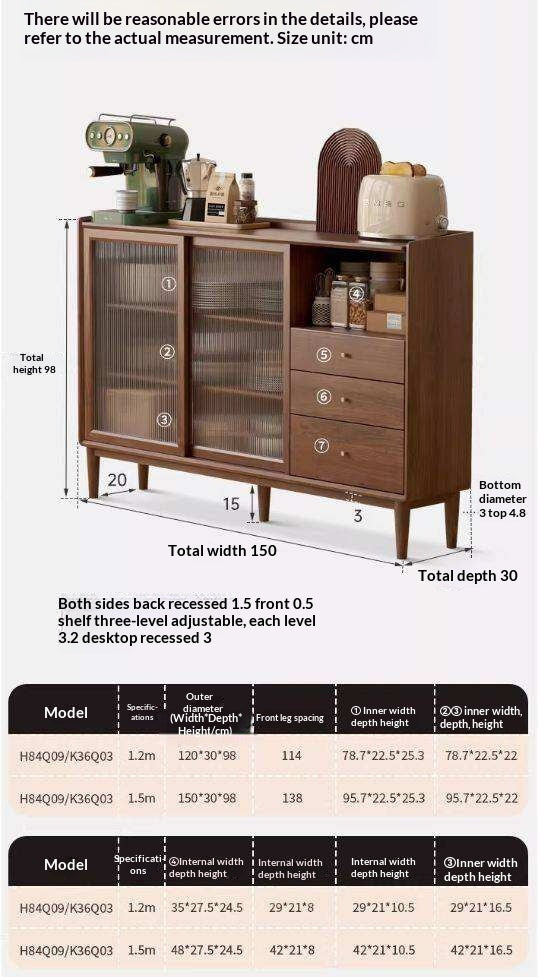Black Walnut, Oak, Solid RubberWood Glass Modern Simple Sideboard
