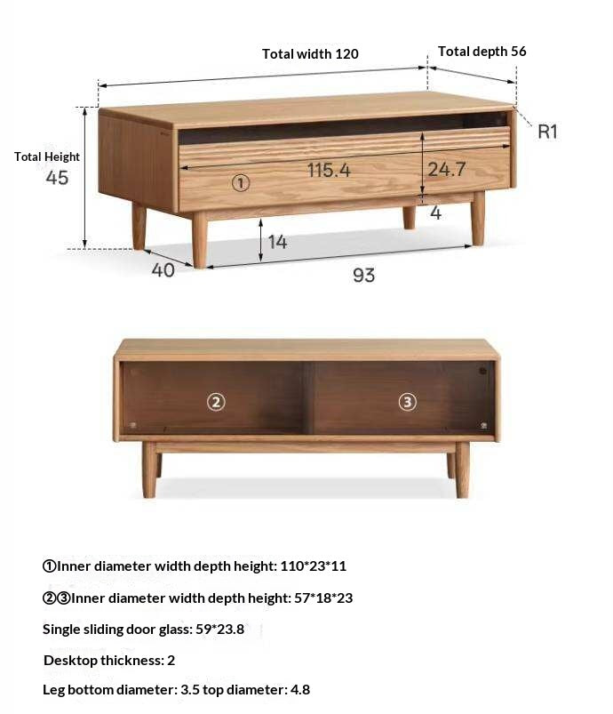 Oak Solid Wood Coffee Table with Integrated Drawer Storage