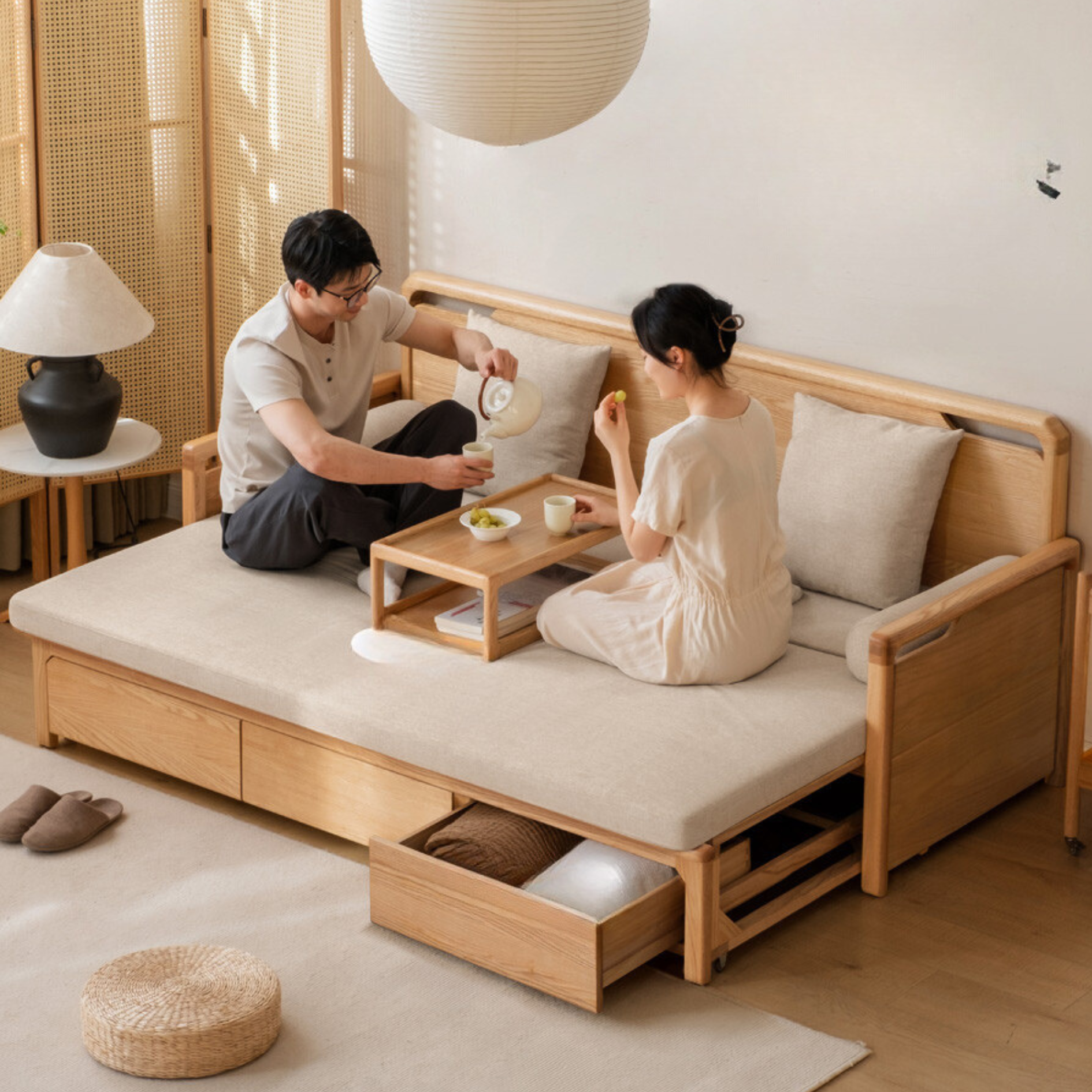 Oak Foldable Sofa Bed New Multifunctional Storage.
