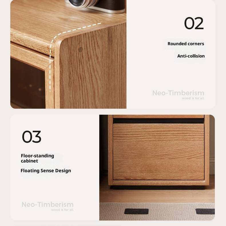 Oak Solid Wood Modern Side Cabinet.