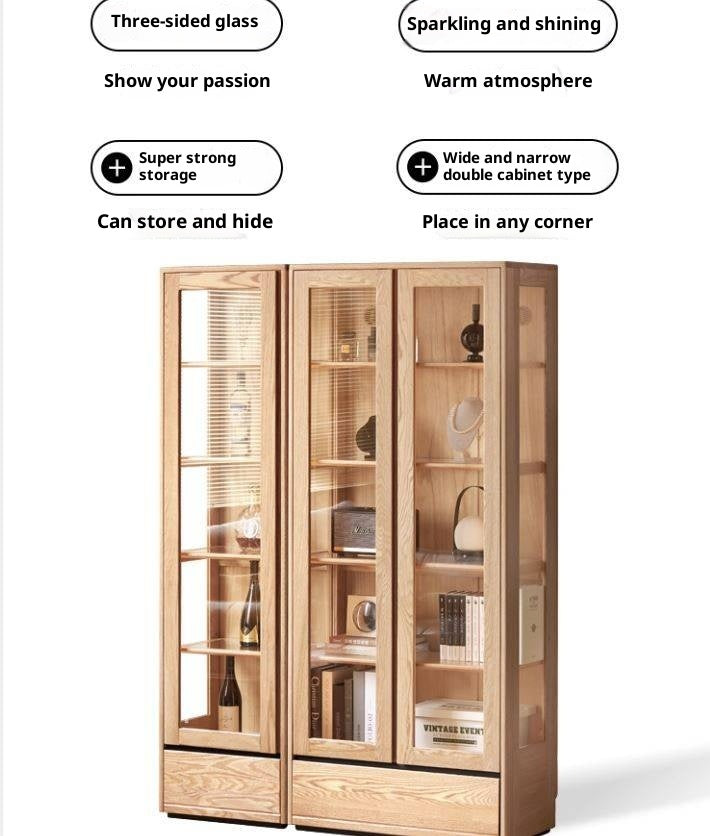 Ash Solid Wood Modern Glass Bookcase