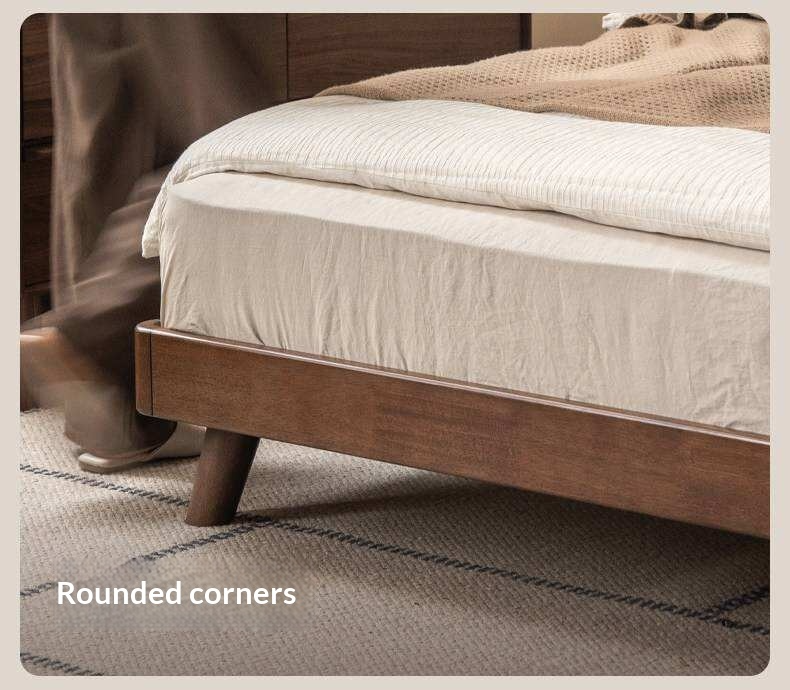 Rubberwood Solid Wood Bed with Oversized Soft Pillow Headboard