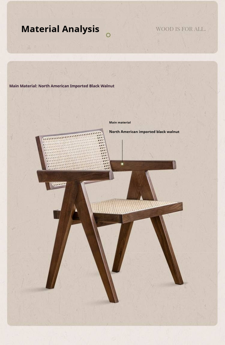 Black Walnut Solid Wood Wabi-Sabi Style Rattan Chair