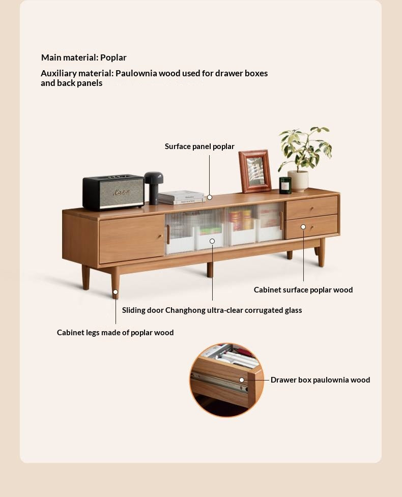 Poplar Solid Wood Glass Sliding Door Storage TV cabinet.