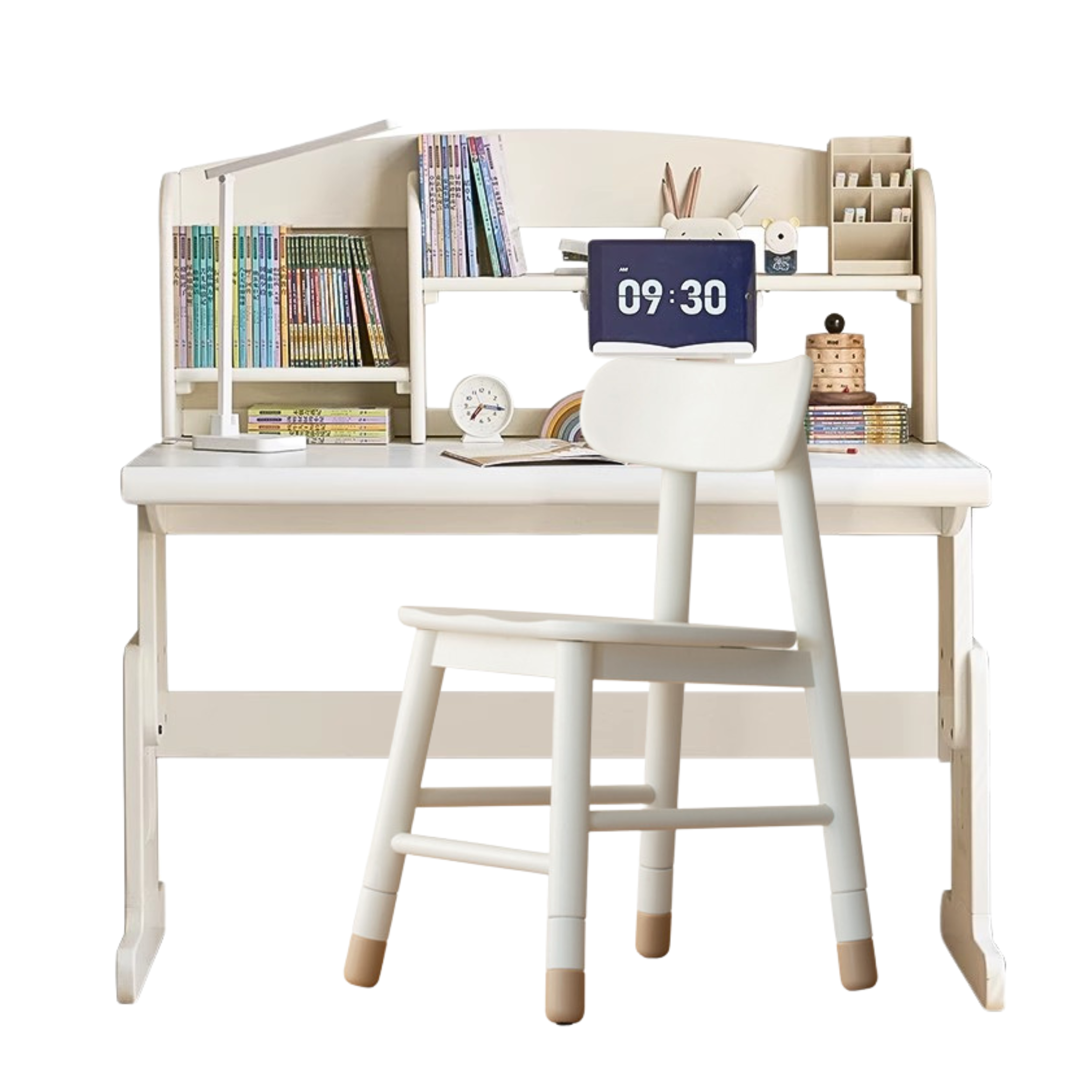 Beech Solid Wood Lift Study Desk Adjustable White Children's Desk