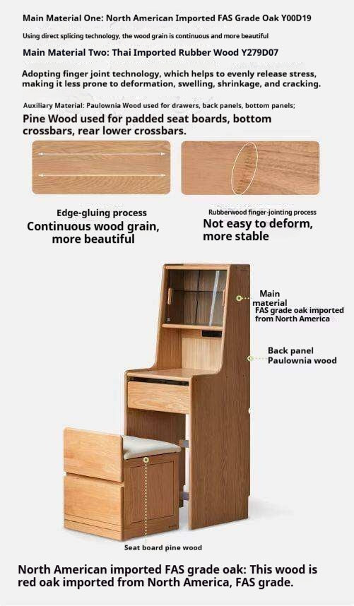 Oak, Solid Rubberwood Modern Vanity Table