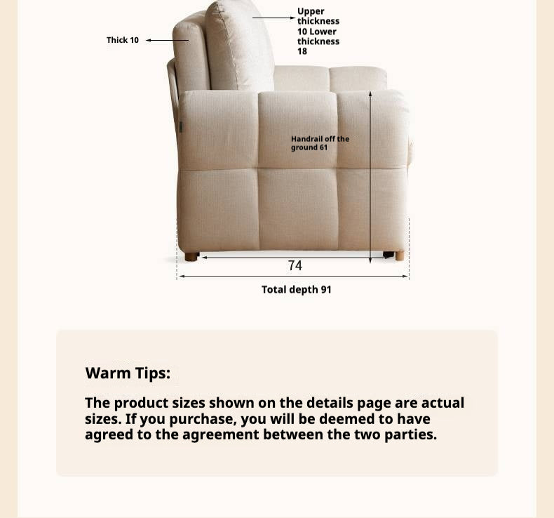 Fabric retractable sofa bed white cream style dual-purpose
