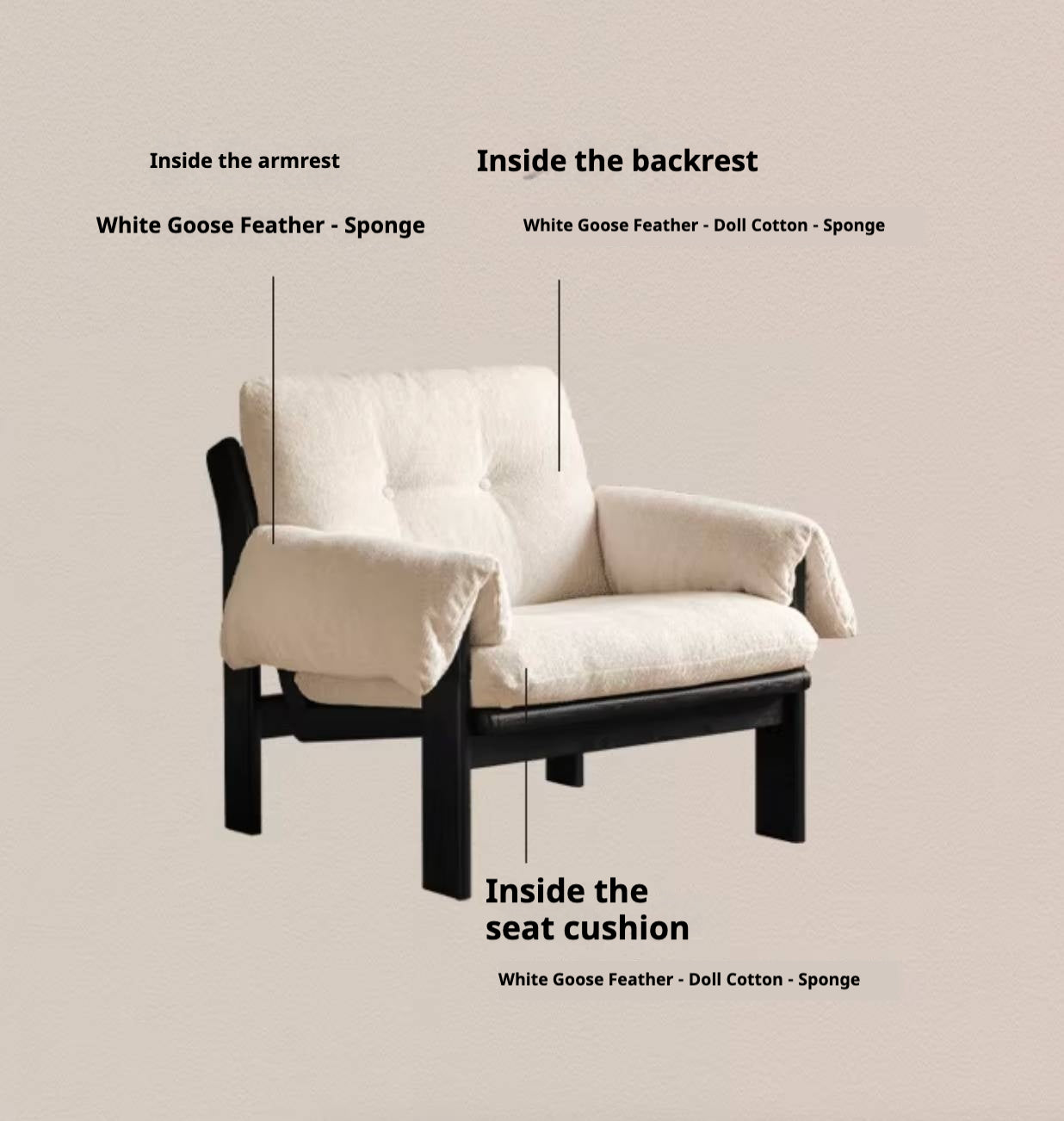 Ash Solid Wood Wabi Sabi Style Single Armchair