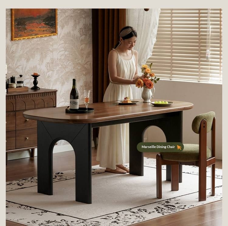 Black Walnut Solid Wood Dining Table French Retro