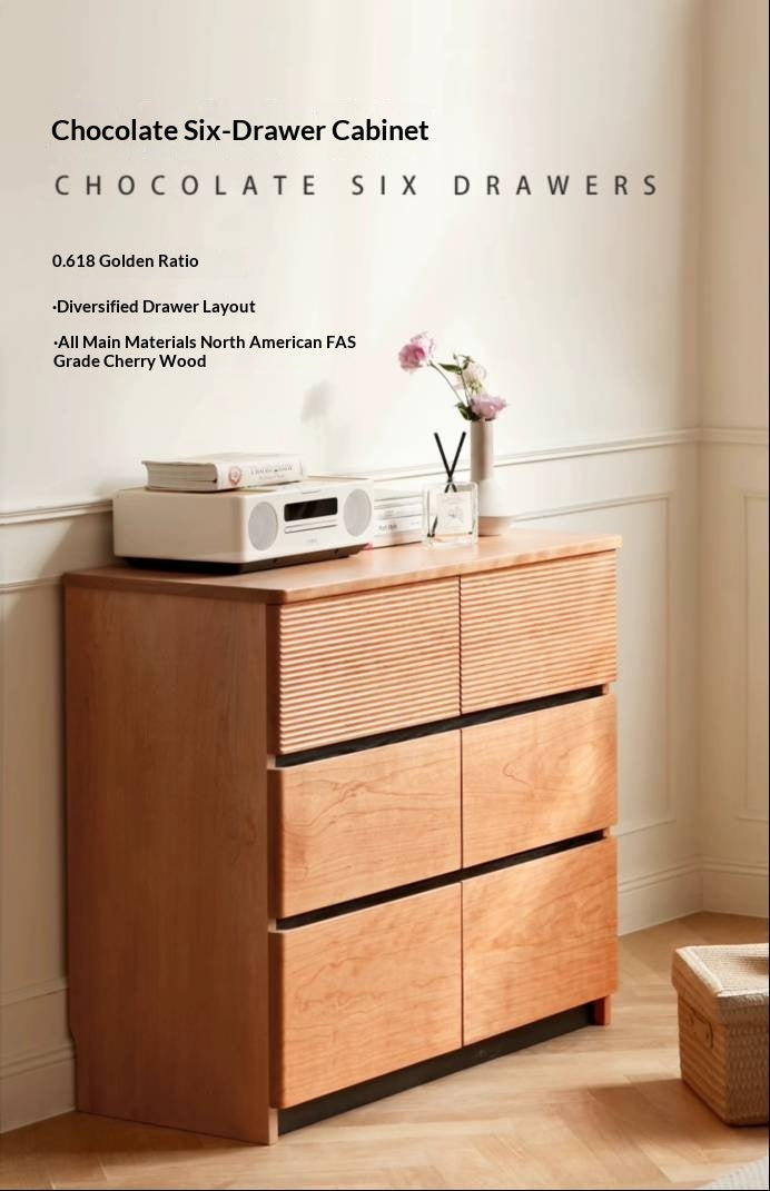 Cherry Solid Wood Six-Drawer Chest, Storage Chest