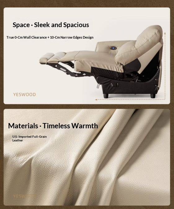 Genuine Leather Power Reclining Sofa with Wall-Hugger Track Arms