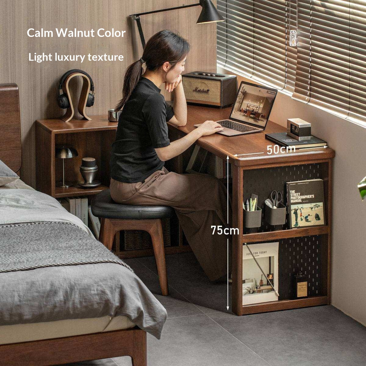 Solid Rubberwood, Oak Solid Wood Telescopic Corner Office Desk