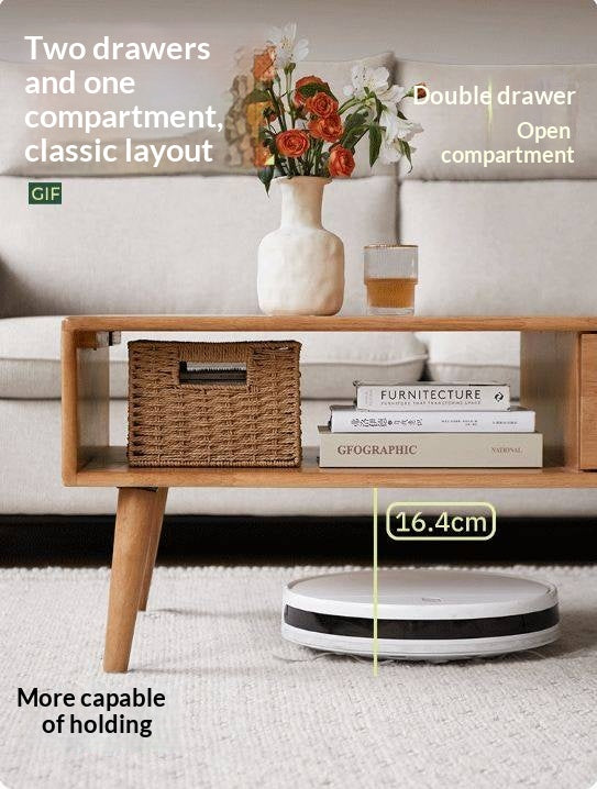 Solid RubberWood Coffee Table with Storage and Modern Aesthetic