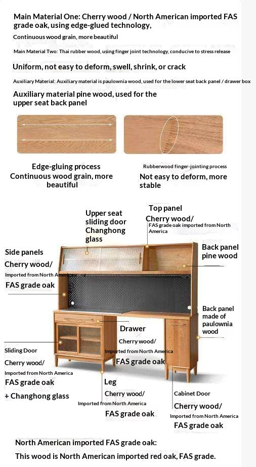 Cherry, Oak Solid Wood, Solid RubberWood Japanese Style Buffet Cabinet