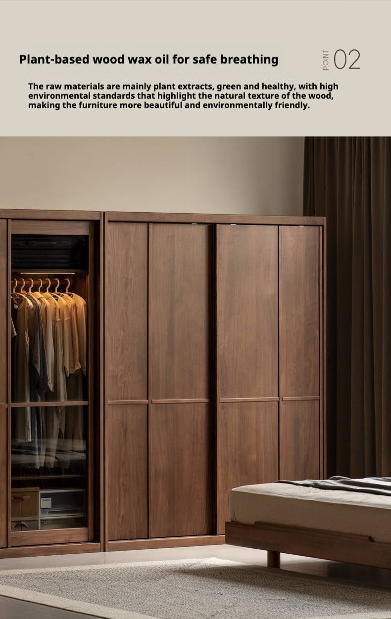 Black Walnut Solid Wood Italian Luxury Sliding Door Wardrobe