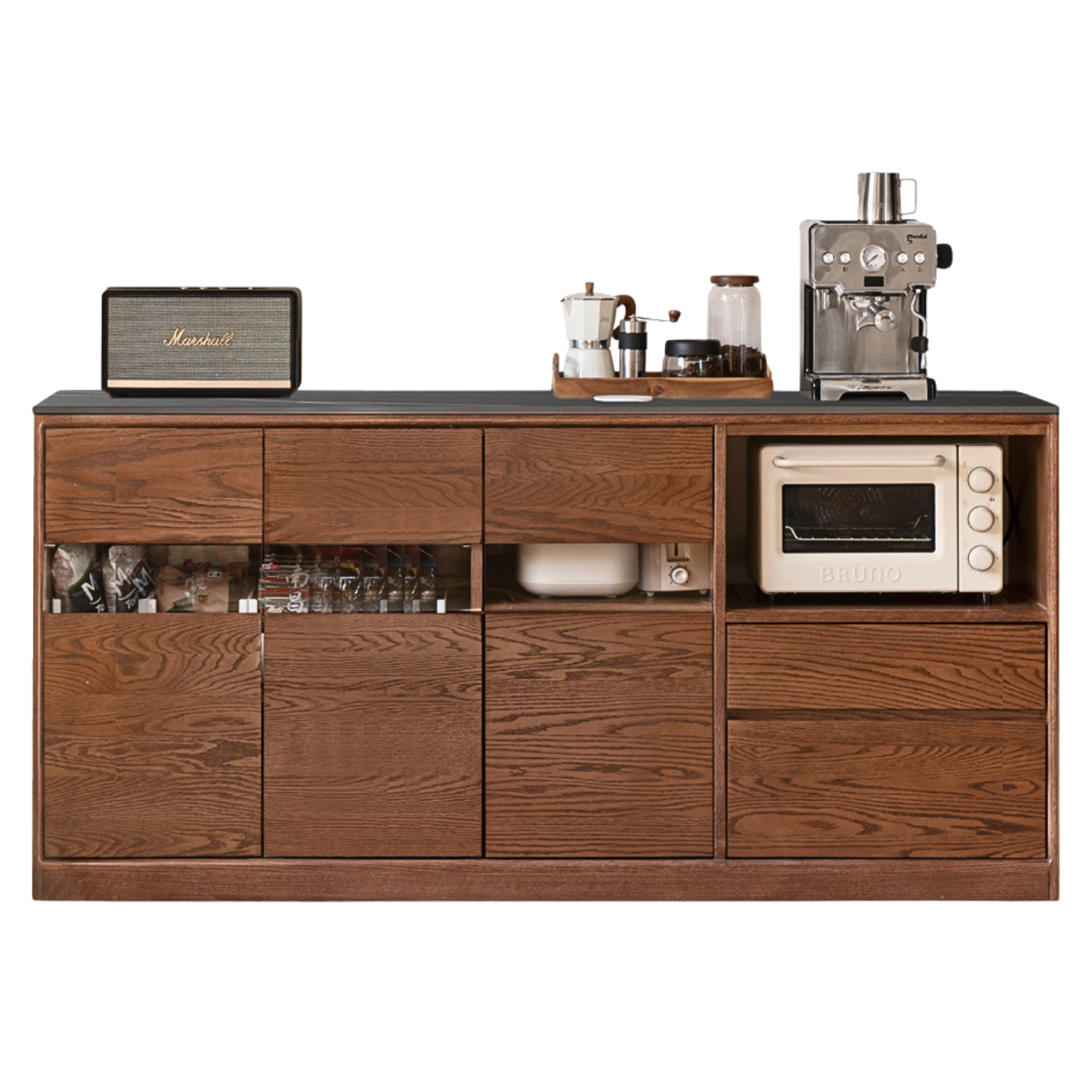Oak Solid Wood Dining Storage Sideboard Against The Wall