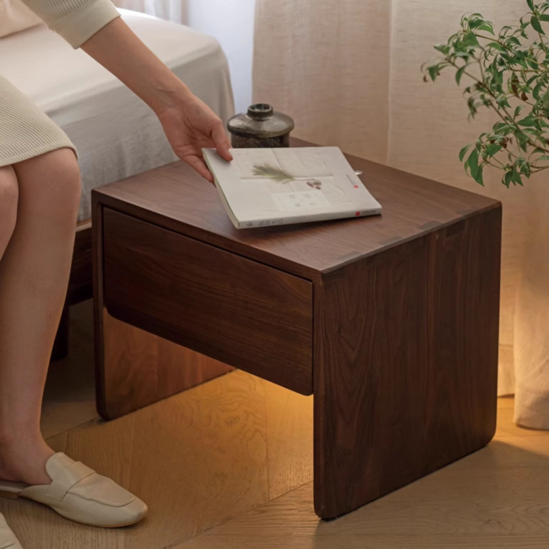 Black Walnut, Ash Solid Wood Simple Modern Nightstand
