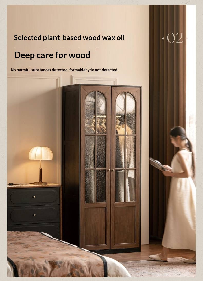 Black Walnut Solid Wood Wardrobe French Retro Style