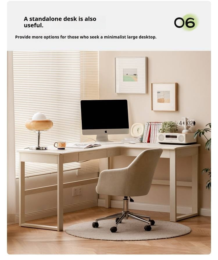 Oak Solid Wood Modern Cream Style Desk and Bookshelf Integrated