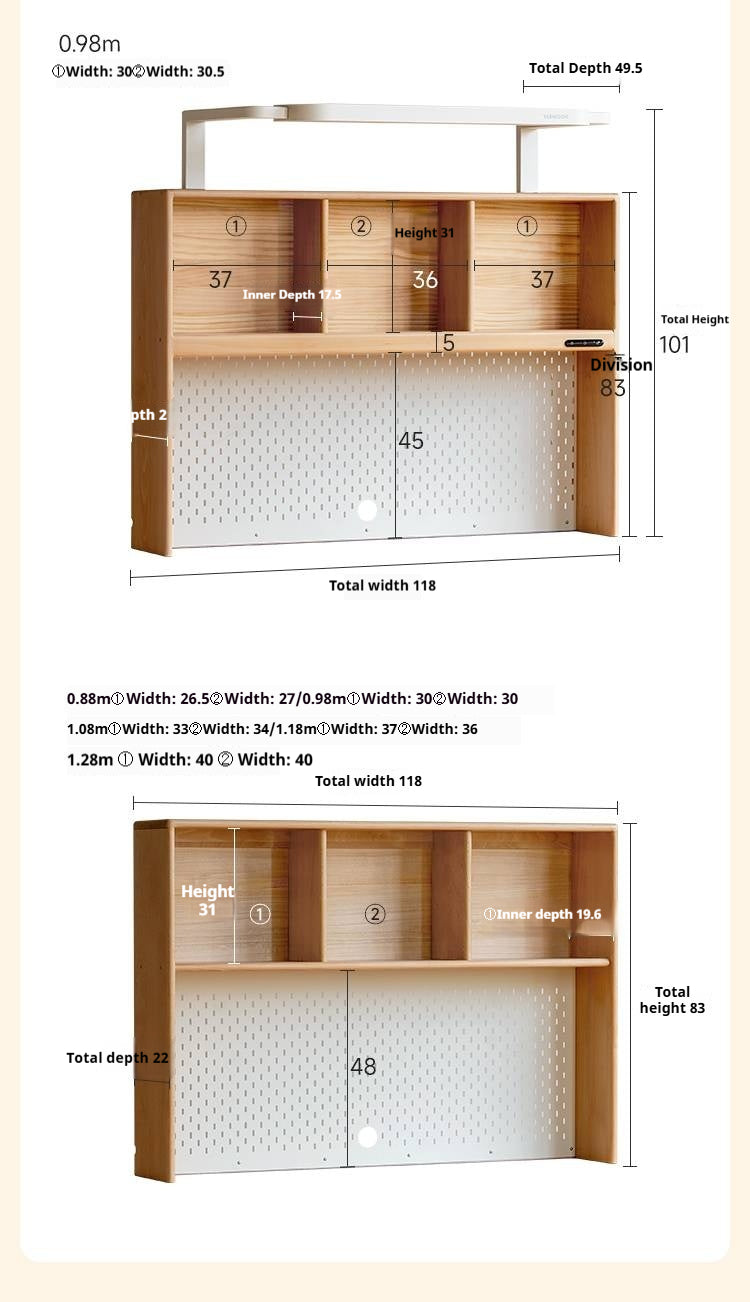 Beech Solid Wood Adjustable Height Children's Study Desk With Integrated Bookshelf