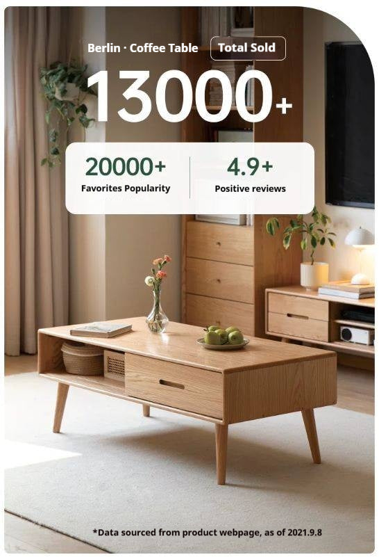 Oак, Beech Solid Wood, Solid Rubberwood Modern Coffee Table