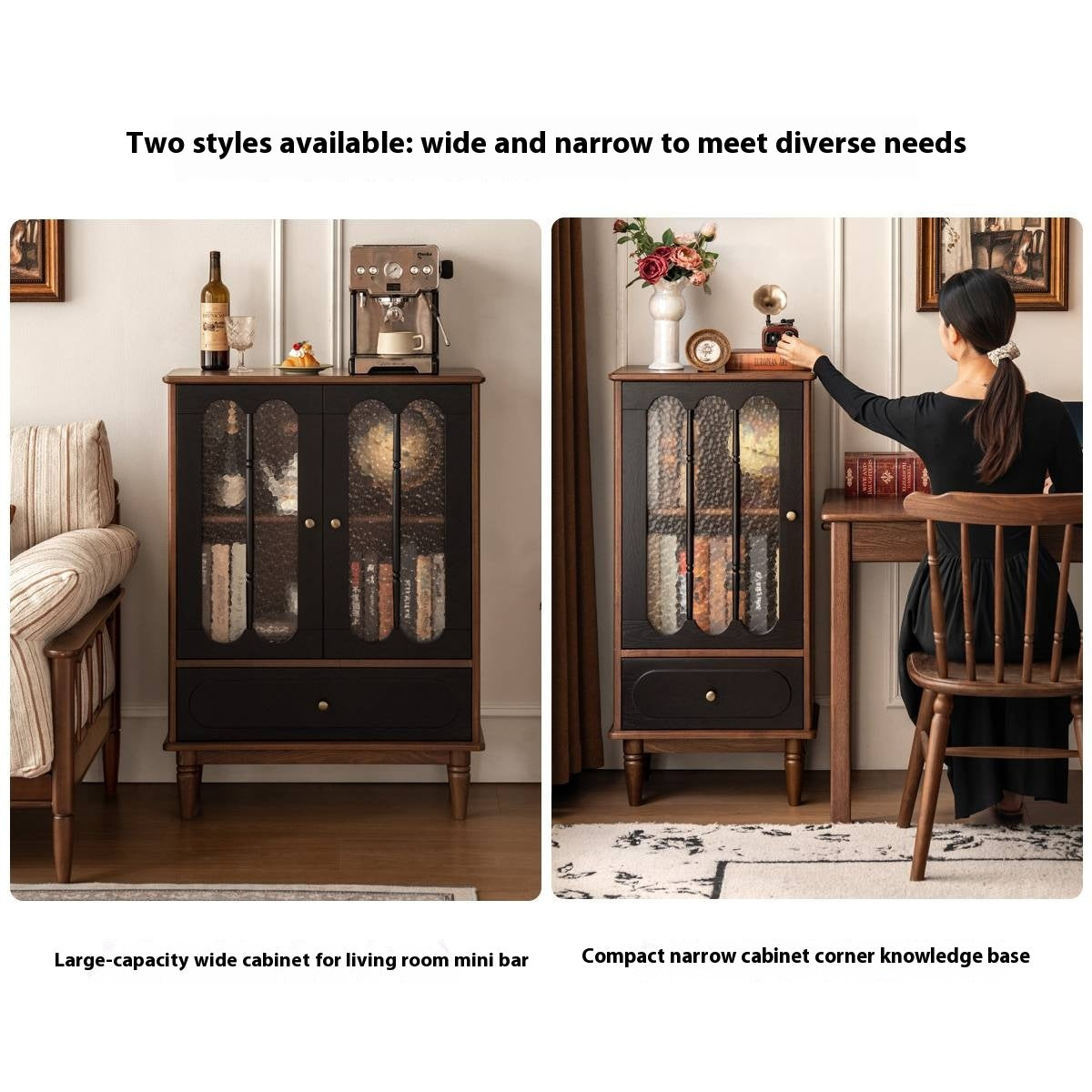 Ash Solid Wood French Retro Side Cabinet.