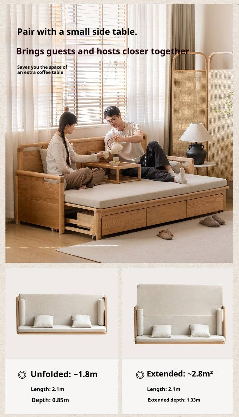 Oak Solid Wood Retractable Multifunctional Box Sofa Bed.