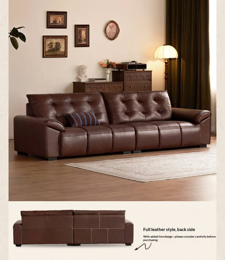 Genuine Leather American Retro High-Back Sofa with Checkerboard Black Bear Pattern