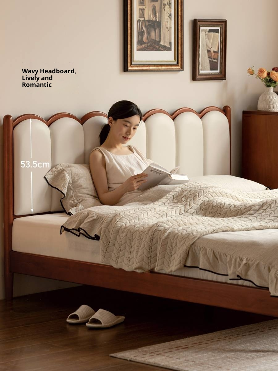 Poplar Solid Wood Bed, French Retro Style Piano Key Bed