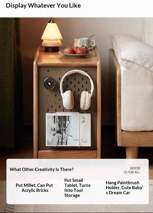 Oak Solid Wood Side Table with Mobile Trolley and Storage Functionality