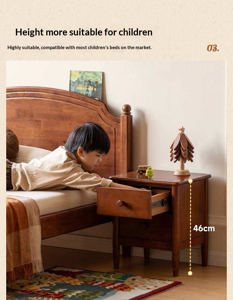 Solid Rubberwood American Retro Style Children's Nightstand